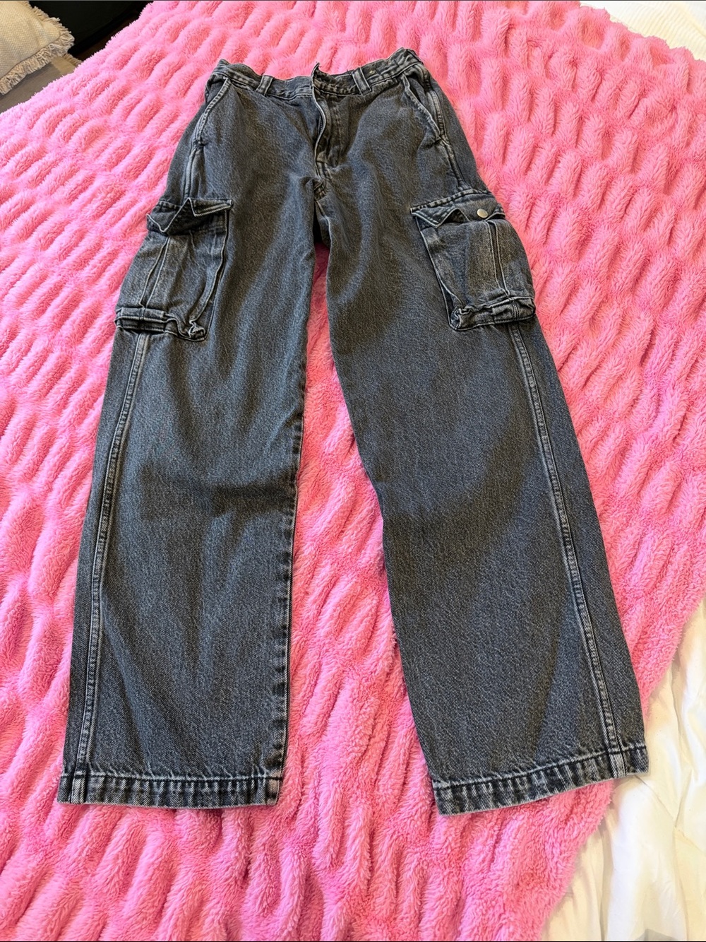Madewell Black Wide Leg Cargo Jeans with Utility Pockets